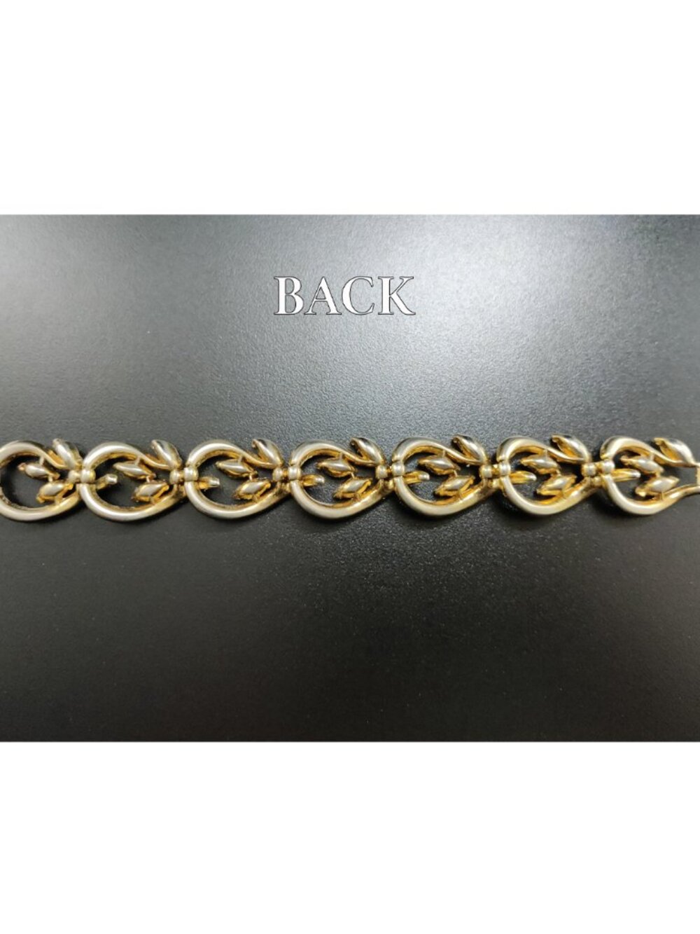 Vintage Signed 50s Crown Trifari Gold Plated Alloy Bracelet Marquise Leaf Scroll - Picture 3 of 5